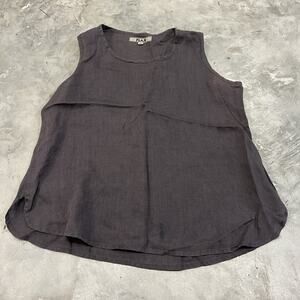 FLAX Linen Tank Top Sleeveless Pullover Blouse Boxy Sun Washed Gray Sz M FLAWS